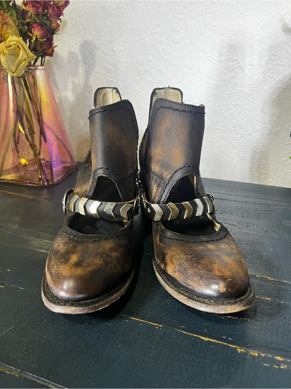 freebird Blade Black Leather Wooden Heeled Boots with Silver Buckle 8 - Picture 13 of 13
